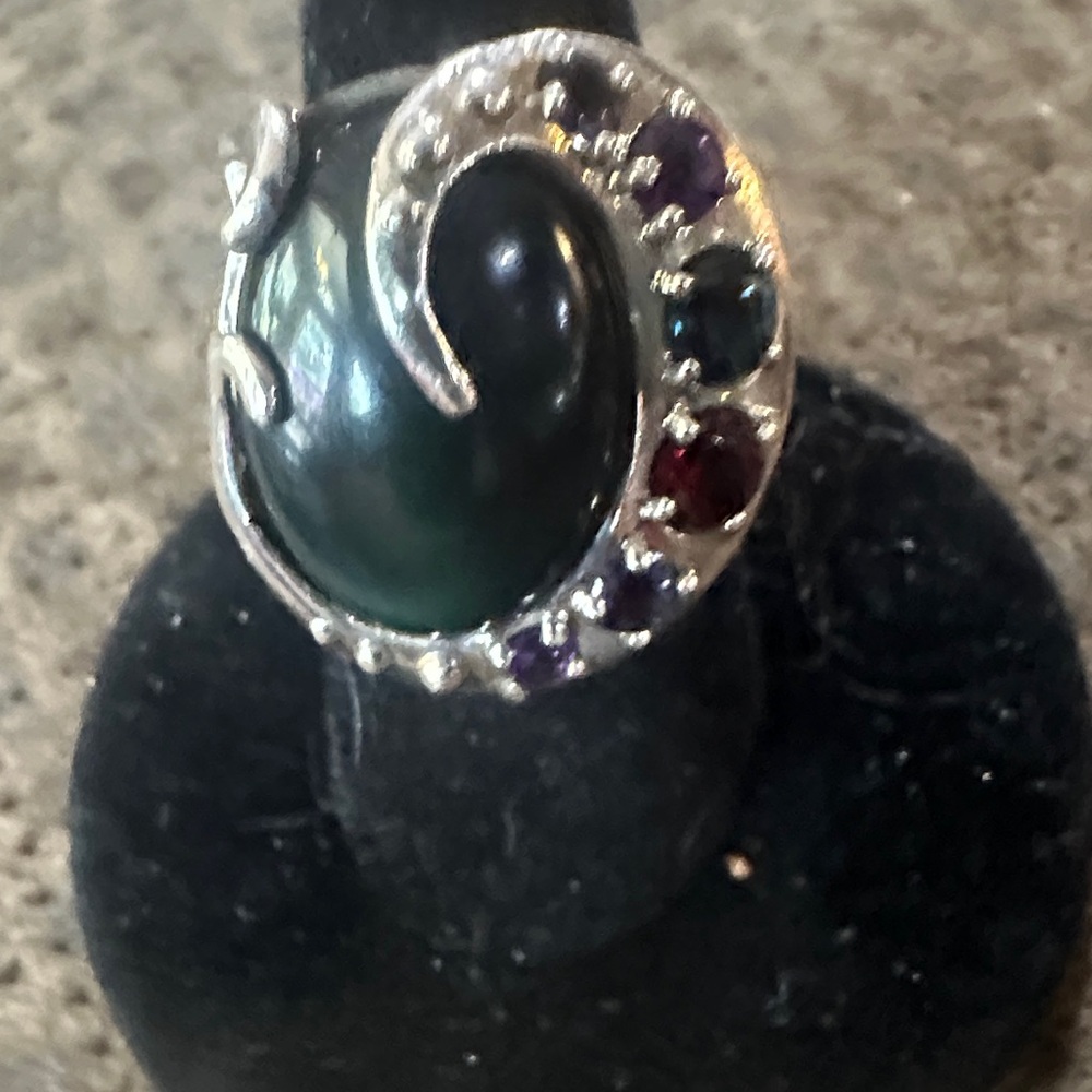 Sterling Silver Green Pearl Ring with Multicolor Accent Stones - Carolyn Pollack